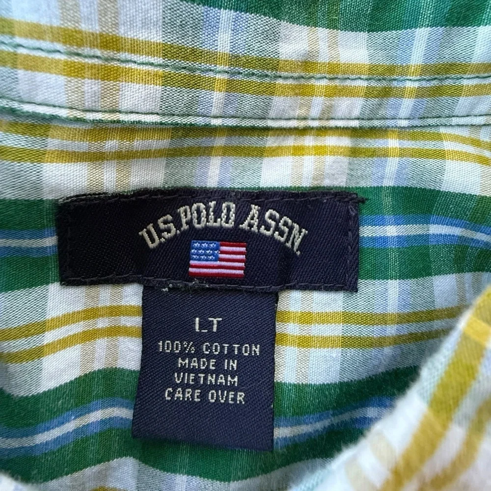 U.S. Pool Assn Men’s Green Striped Long Sleeve Button Down Shirt Size LT